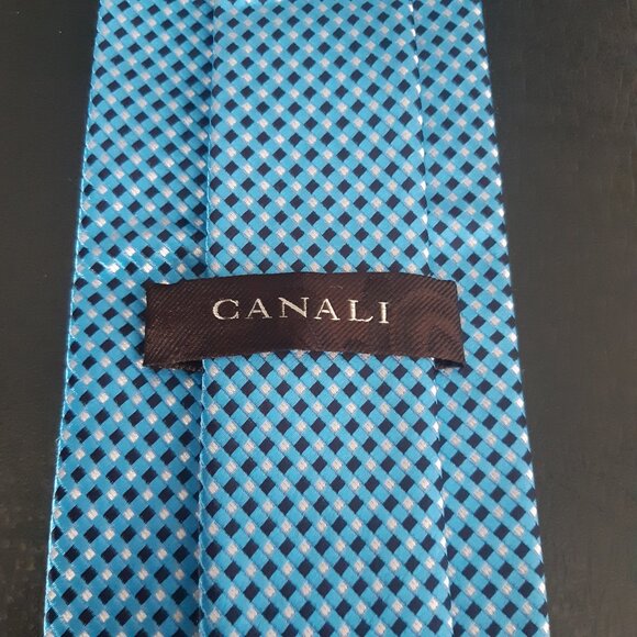 Canali 100% Silk Men's Tie, Navy, Light Blue & White - Picture 5 of 8